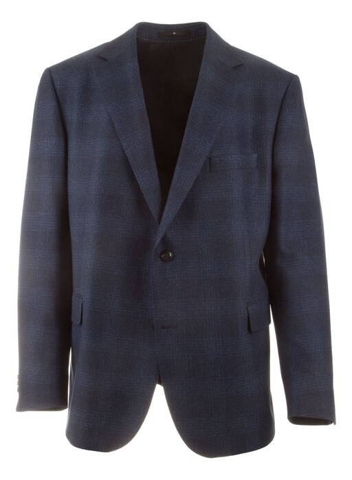 EDUARD DRESSLER Luxury Ton-Sur-Ton Check Colbert Donker Blauw