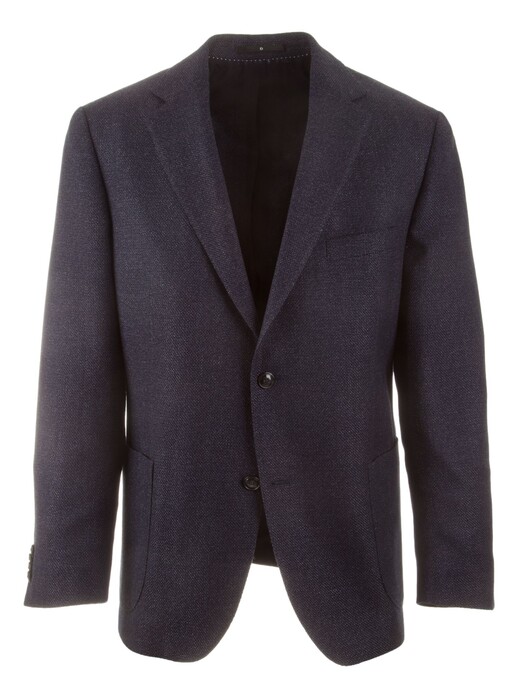 EDUARD DRESSLER Wool-Silk Fine Structure Blend Jacket Dark Evening Blue