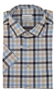 Eterna Cambridge Check Overhemd Blauw-Zand