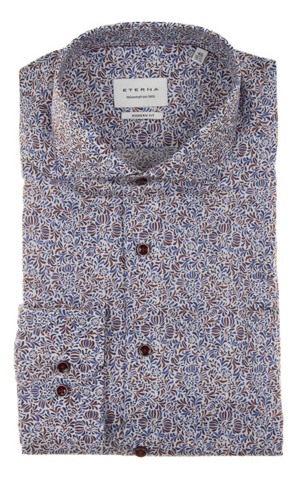 Eterna Fine Twill Fantasy Overhemd Blauw-Bruin