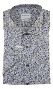 Eterna Fine Twill Flower Design Shirt Blue-Green