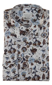 Eterna Milano Floral Shirt Overhemd Blauw-Bruin