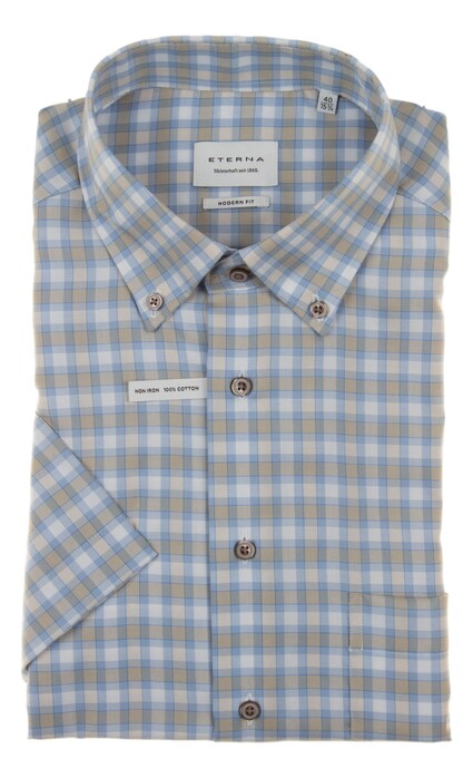 Eterna Multitone Color Check Overhemd Blauw-Zand