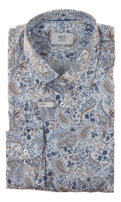 Eterna Santorini Paisley Overhemd Blauw-Zand