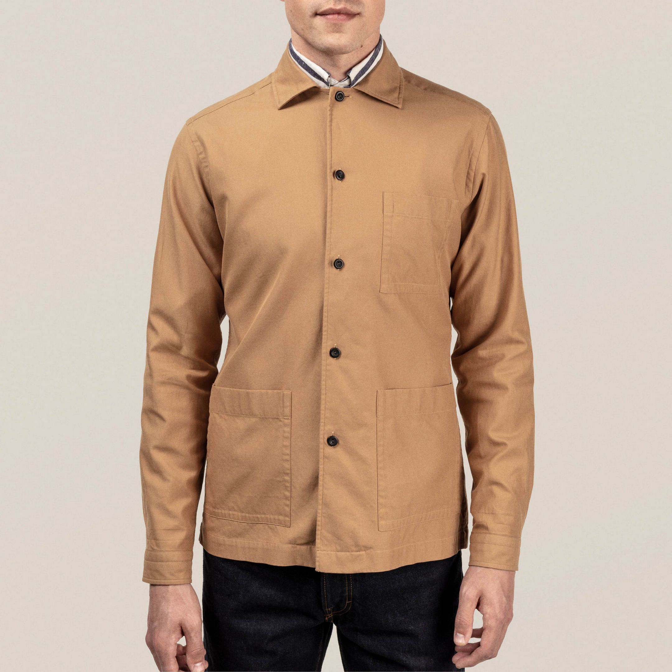 Eton 3-Pocket Turndown Twill Overshirt Beige | Jan Rozing Men's Fashion