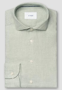Eton Airy Soft Touch Garment Washed Linen Twill Shirt Green