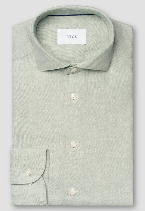 Eton Airy Soft Touch Garment Washed Linnen Twill Overhemd Groen