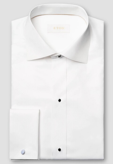 Eton Albini Elevated Organic Supima 120 Cotton Twill French Cuffs Overhemd Wit