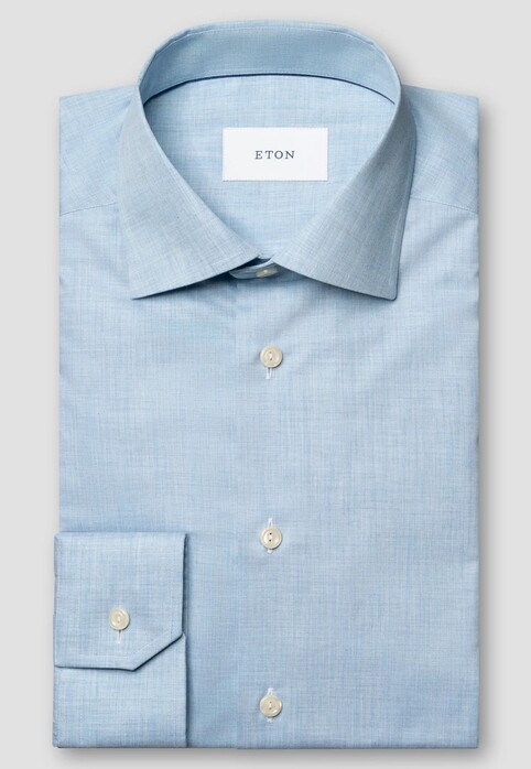 Eton Albini Organic Cotton Mélange Yarn Fine Twill Overhemd Licht Blauw