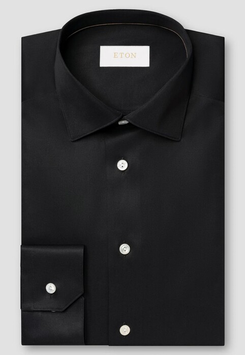 Eton Albini Organic Supima Cotton Twill Mother of Pearl Buttons Overhemd Zwart