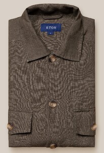 Eton Albini Solid Linnen Twill Double Breast Pocket Overshirt Donker Groen