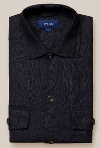 Eton Albini Solid Linnen Twill Double Breast Pocket Overshirt Navy