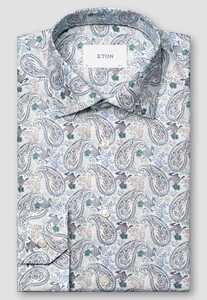 Eton Allover Bold Paisley Pattern Cotton Tencel Overhemd Blauw-Multi