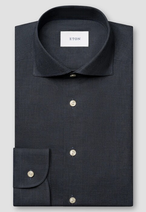Eton Allover Micro Check Brushed Cotton Signature Flanel Overhemd Navy
