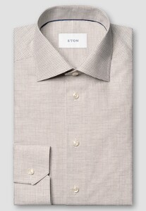 Eton Allover Micro Check Fine Twill Organic Cotton Shirt Beige