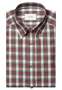 Eton Allover Multi Tartan Plaid Check Button-Down Organic Cotton Overhemd Rood-Multi