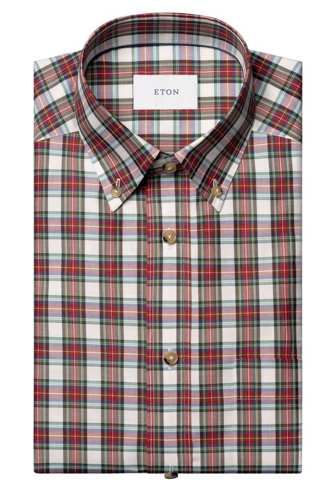 Eton Allover Multi Tartan Plaid Check Button-Down Organic Cotton Overhemd Rood-Multi