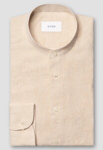 Eton Band Collar Luxury Subtle Texture Garment Washed Linnen Overhemd Beige