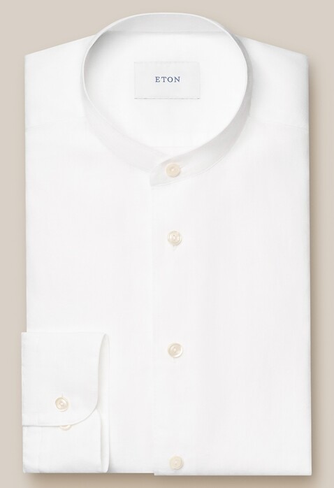 Eton Band Collar Luxury Subtle Texture Garment Washed Linnen Overhemd Wit