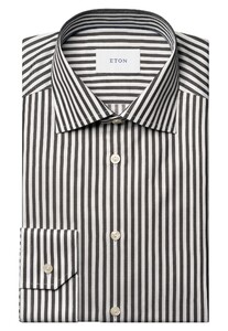 Eton Bengal Stripe Organic Cotton Signature Twill Overhemd Donker Grijs