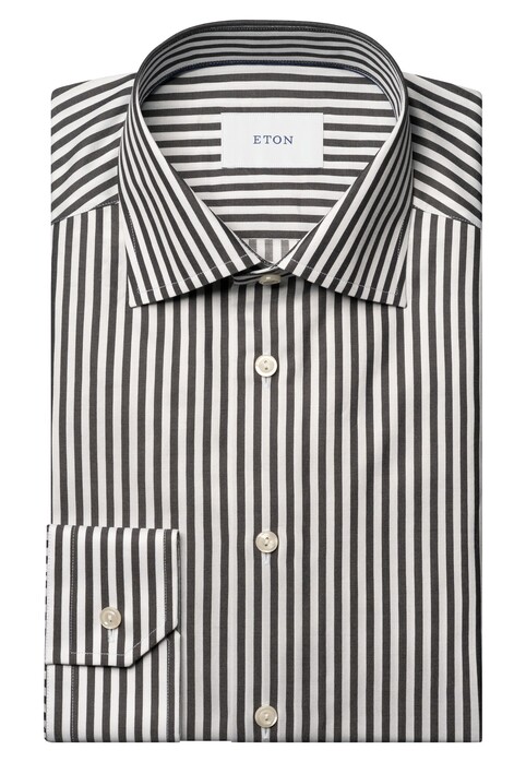 Eton Bengal Stripe Organic Cotton Signature Twill Overhemd Donker Grijs