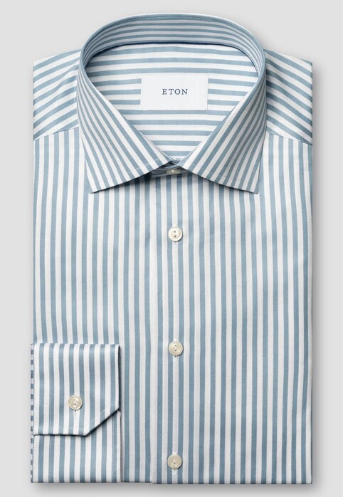 Eton Bengal Stripe Organic Cotton Signature Twill Overhemd Licht Blauw