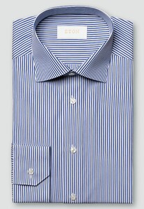 Eton Bengal Stripe Organic Supima Cotton Elevated Poplin Overhemd Navy