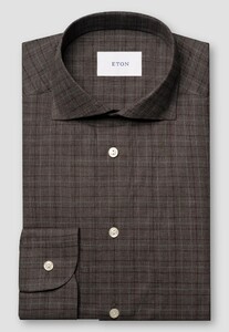 Eton Brushed Cotton Signature Flanel Multi Check Pattern Overhemd Donker Rood