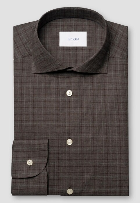 Eton Brushed Cotton Signature Flanel Multi Check Pattern Overhemd Donker Rood