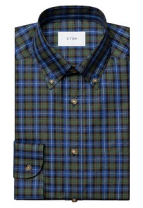 Eton Casual Button Down Check Organic Cotton Twill Overhemd Blauw-Groen