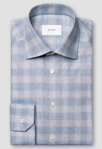 Eton Check Cotton Twill Overhemd Blauw