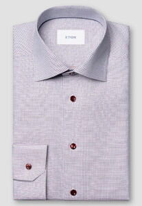 Eton Check Pattern Organic Cotton Fine Twill Overhemd Rood
