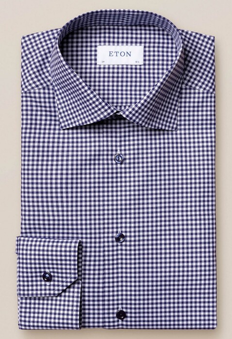 Eton Check Twill Contrast Button Overhemd Navy