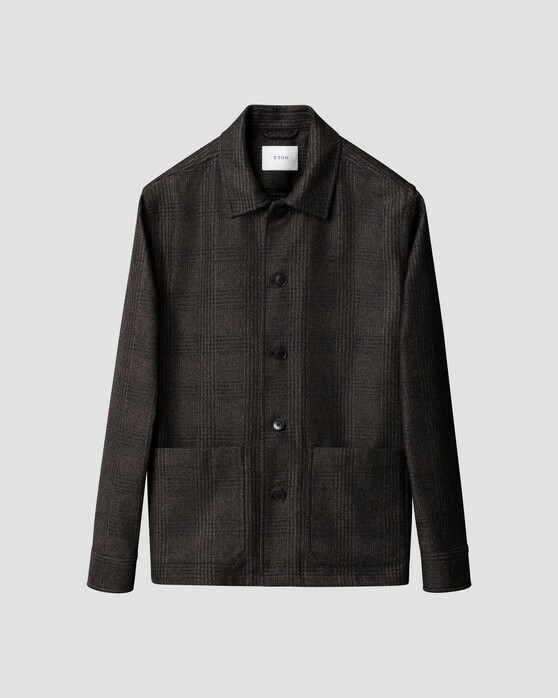 Eton Check Wool Cashmere Prince of Wales Check Jack Donker Grijs
