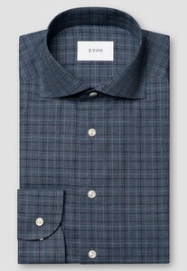 Eton Classic Multi Cheeck Brushed Cotton Flanel Overhemd Donker Blauw