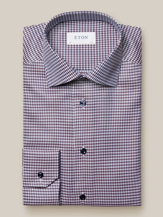 Eton Contemporary Houndstooth Signature Twill Overhemd Burgundy Melange