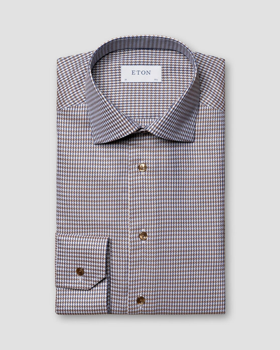 Eton Contemporary Houndstooth Signature Twill Overhemd Midden Bruin