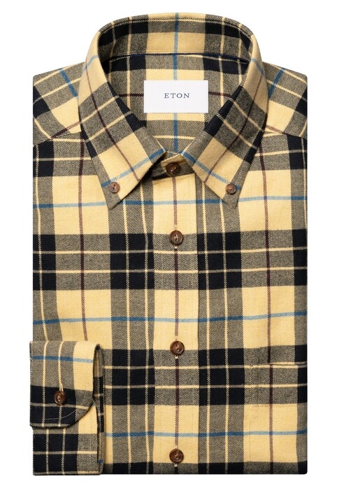 Eton Cotton Flanel Button-Down Check Pattern Overhemd Geel