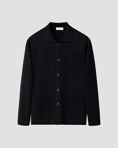 Eton Cotton Milano Knit Double-Knit Structure Overshirt Dark Navy