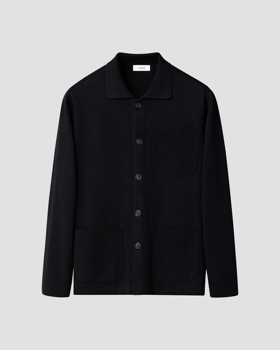 Eton Cotton Milano Knit Double-Knit Structure Overshirt Dark Navy