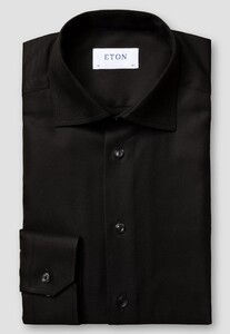 Eton Cutaway Collar Rich Structured Textured Twill Overhemd Zwart