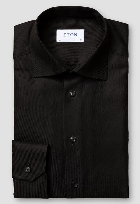 Eton Cutaway Collar Rich Structured Textured Twill Overhemd Zwart