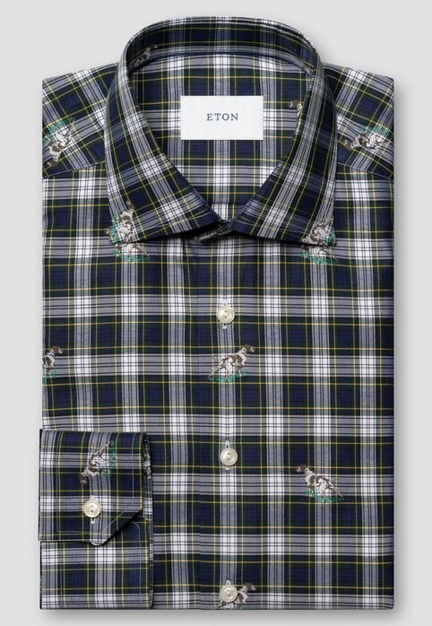 Eton Dog Check Fil Coupe Signature Twil Overhemd Navy-Geel