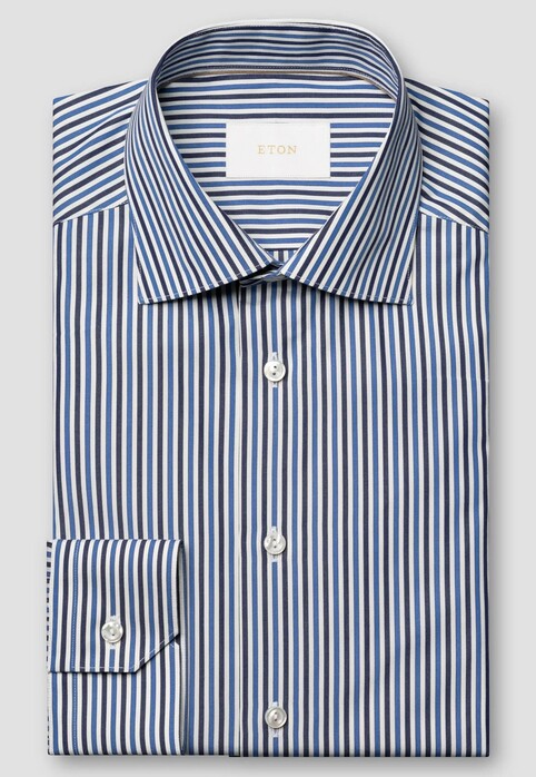 Eton Duo Stripe Luxury Organic Supima Cotton 120 Poplin Overhemd Donker Blauw