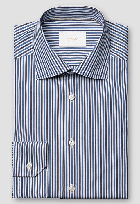 Eton Duo Stripe Pattern Luxury Organic Supima Cotton 120 Poplin Overhemd Donker Blauw
