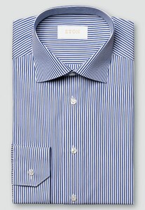 Eton Elevated Poplin Bengal Striped Organic Supima Cotton Overhemd Navy