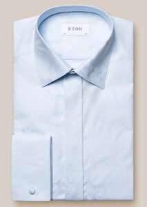 Eton Evening Jacquard Subtle Floral Pattern Mother of Pearl Buttons Overhemd Licht Blauw