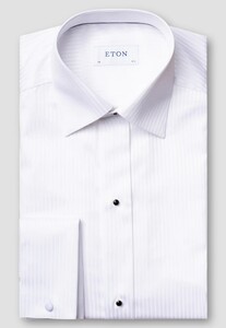 Eton Evening Satin Subtle Stripe Rounded French Cuffs Overhemd Wit