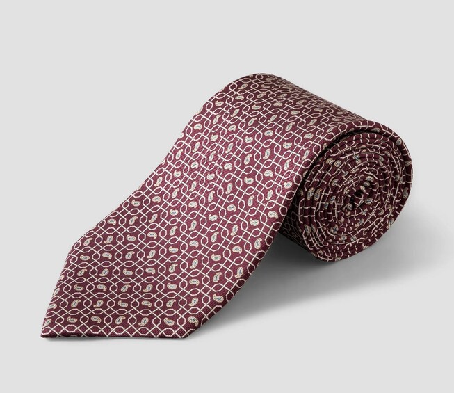 Eton Fantasy Squares And Mini Paisley Pattern Tie Dark Red