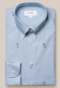 Eton Fil Coupé Oxford Rugby Player Pattern Overhemd Licht Blauw